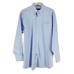 Tommy Hilfiger Button Down Shirt Men's Size 16 32/33 Blue Mini Plaid